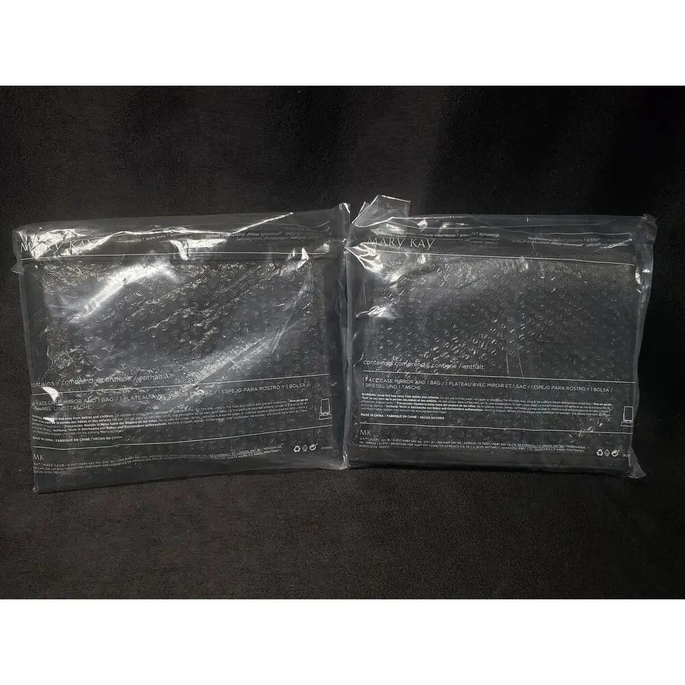Mary Kay Portable Black Travel Makeup Pop Up Mirror & Zip Mesh Bag Set of 2 NEW
